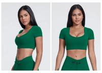 SHINBENE-Top de manga corta con doble forro para mujer, camisetas ajustadas con cuello en V, Camisetas básicas bonitas de verano - details 8