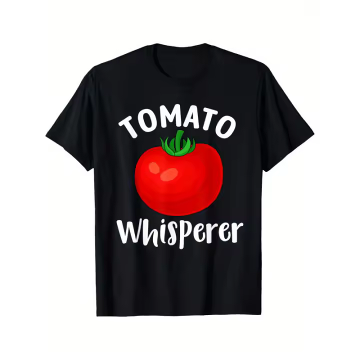 Camiseta unisex 100 % algodón: arte gráfico de tomate, camiseta informal de manga corta con cuello redondo para entusiastas de la jardinería y cultivadores de tomates, lavable a máquina, ropa de jardinería, ropa relajada para exteriores. - 1