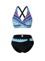 Traje de Baño de Dos Piezas Estilo Vintage Tanga Alto con Impresión Retro Material de Dacron - details 13