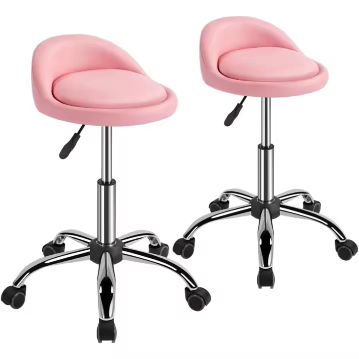 Taburetes de salón giratorios con altura ajustable, sillas con ruedas de 59-70 cm, negro y rosa - 1