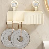 Soporte de secador de pelo con ventosa de plástico, soporte de secador de pelo sin perforaciones montado en la pared con caja de almacenamiento, ahorro de espacio - details 2