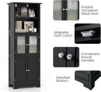 Armario Alto, Armario Independiente de Suelo con 4 Puertas, Gabinete con Estantes Ajustables, Mueble Organizador con 2 Puertas de Vidrio Templado para Baño, Cocina, Salón (Blanco) - details 19