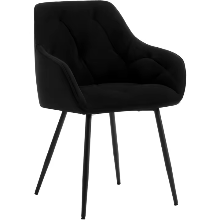 Silla de Comedor Silla de Cocina con Respaldo y Brazos Silla de Salón Moderna con Patas Metálicas Silla Ergonómica para Dormitorio y Oficina, Terciopelo, Negro, EZS02sz-1 - 1