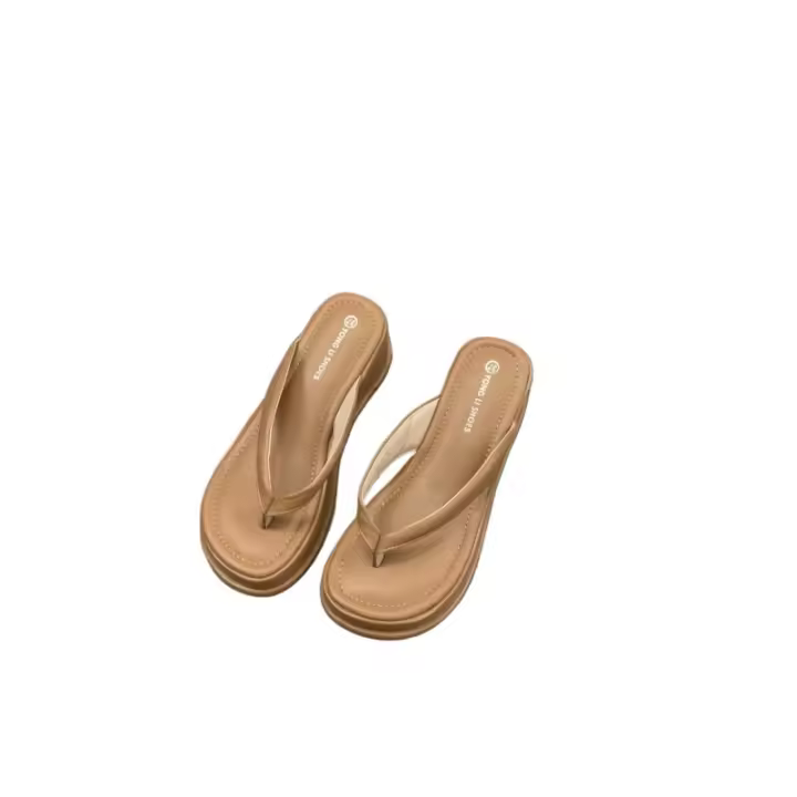 Chanclas de suela gruesa, zapatos de mujer, calzado 2025, nuevas sandalias de playa de vacaciones con tacón inclinado de verano - 1