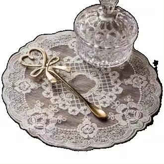 Mantel individual bordado de encaje con flores para mesa de centro, posavasos redondo blanco, mantel individual delicado, decoración de mesa - 1