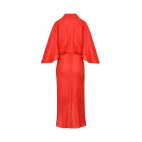 Vestido Midi plisado de manga acampanada para mujer, elegante, liso, con cuello en V, cintura alta, ajustado - details 1