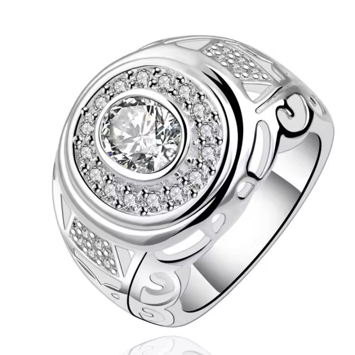 925 Sterling Silver Round Large Zircon Ring For Women Man Fashion Charming Wedding Engagement Party Jewelry - 1