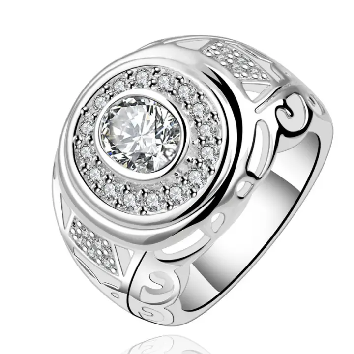 925 Sterling Silver Round Large Zircon Ring For Women Man Fashion Charming Wedding Engagement Party Jewelry - 1