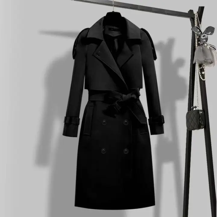 Gabardina larga por encima de la rodilla para mujer, abrigo pequeño de talla popular, versión coreana, primavera y otoño, 2024 - 1