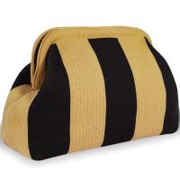 Bolso de mano de playa a rayas de ganchillo para mujer, bolso plisado de dumpling, color bloqueado, Verano - details 7