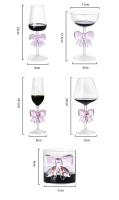 1 pieza de copa de vino roja transparente decorada con lazo rosa grande, copas de champán, copas de vino - details 1