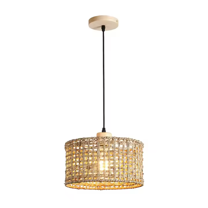 Lámpara colgante de ratán tejida Bohemia, lámpara de techo colgante, cesta de ratán costera, candelabro para cocina, Isla, sala de estar y comedor - 1