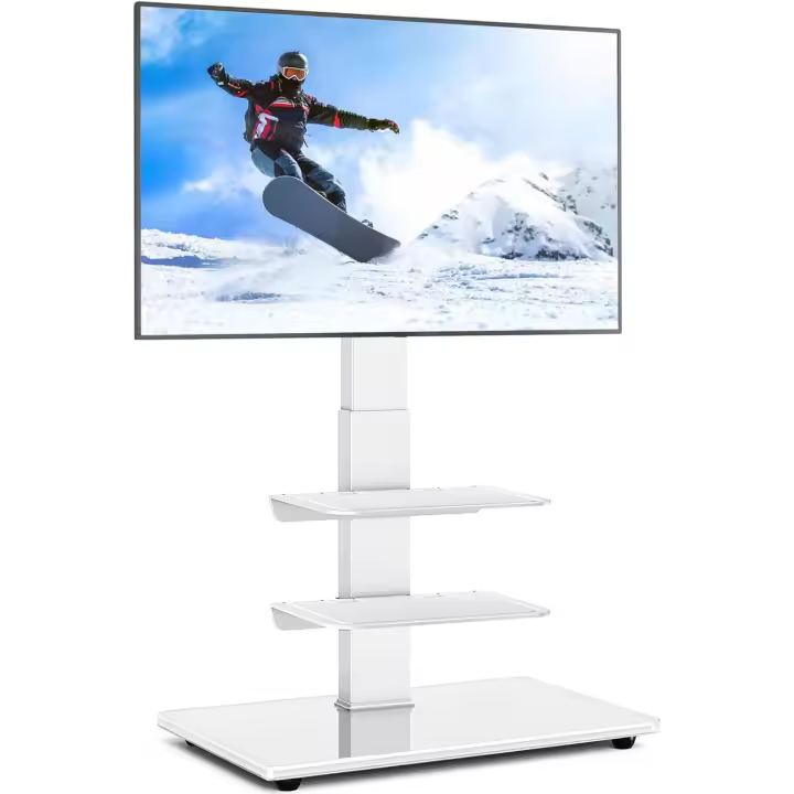Soporte TV de Suelo Ajustable 32 a 70 Pulgadas Giratorio de 50 kg Base de Cristal Templado Blanco - 1