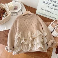 Suéter de princesa con costuras de encaje para niña, suéter grueso y cálido, jerséis de punto para otoño e invierno, 2024 - details 3