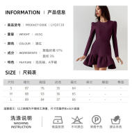 Elegante Otoño Invierno nuevo vestido ajustado de corte A manga abullonada volante ropa de mujer - details 3