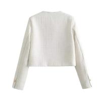 Chaqueta de Tweed con Punto de Volteo Primaveral Abrigo Corto de Cuello Redondo de Una Sola Brecha para Damas Top de Moda - details 6