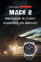NORTH EDGE MACH Ⅱ solar Men 's Watch 316L stainless steel case three time Plate Night Light puntero TPR nylon Correa 104g - details 0
