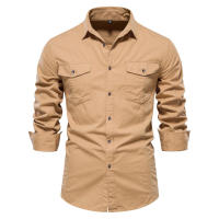 Otoño nueva camisa de tamaño europeo de algodón puro casual de moda de negocios de color sólido camisa de manga larga para hombres - details 4