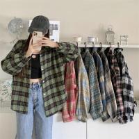 Camisa de tartán de manga larga con cuello y botones para mujer, camisa a cuadros de gran tamaño, chaqueta de franela, traje Grunge para adolescente, primavera y verano - details 0