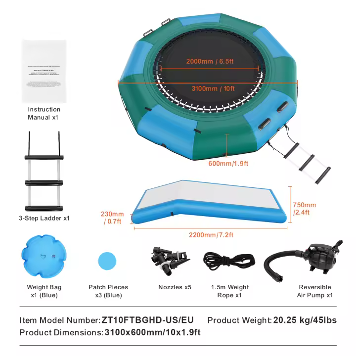 SucceBuy Trampolín de Agua Inflable Plataforma de Natación Rebote con Tobogán Piscina Lago, Escalera de Entrada Fácil y Tobogán - 1