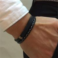 Pulsera de cuero pu y acero inoxidable para hombre, brazalete vikingo chico negra combinable con anillo colgante o tobillera muñequera personalizable - details 2