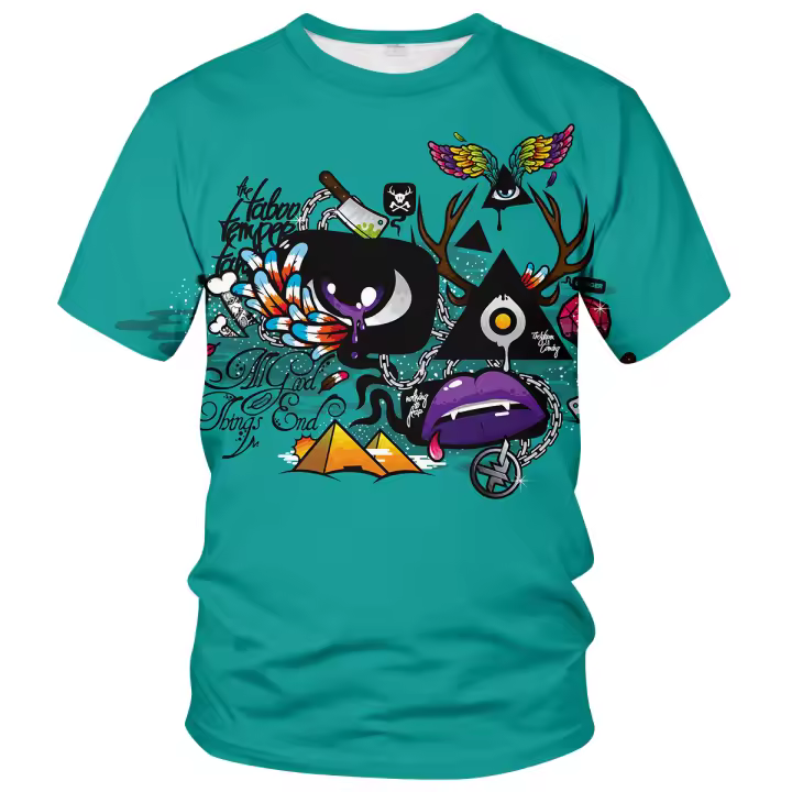 Nuevos hombres y mujeres hip hop patrón 3D impresión casual manga corta Camiseta, novedad ropa - 1