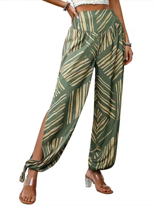 Pantalones abiertos de estilo bohemio para mujer, cintura alta de verano para mujer, nuevos pantalones sueltos cómodos - 1