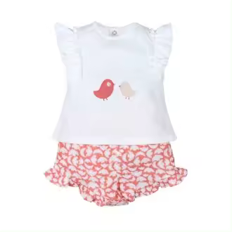 Conjunto bebe niña con volantitos pajaritos popys - 1