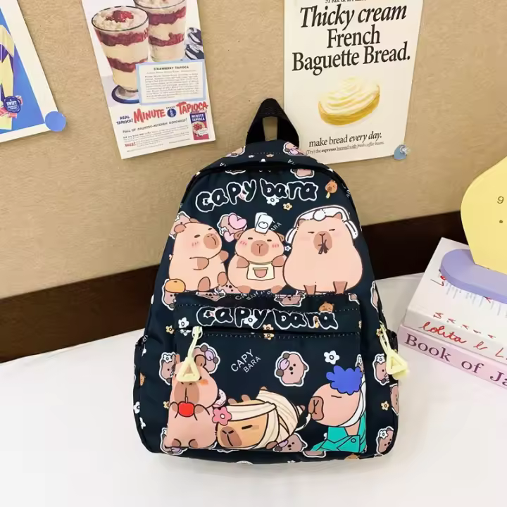 Mochila bonita de capibara de gran capacidad, mochila escolar ultraligera transpirable para estudiantes, bolsa de libros de dibujos animados de nailon - 1