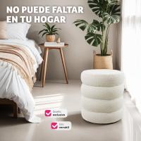 Taburete Almacenaje Bouclé, Carga: 120 kg, MDF, Puff Almacenaje, Taburete Dormitorio, Reposapies Puff, Zapatero Entrada Recibidor, Asiento Acolchado, Ideal Salón Hogar - 42 x 47 cm Crema - details 7