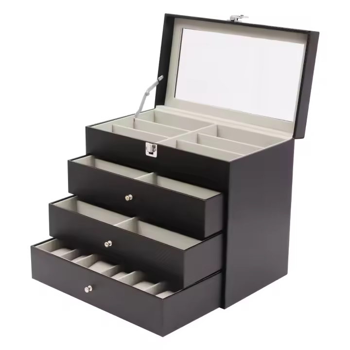 Caja de Almacenamiento de Gafas de Sol de 4 Capas 27 Ranuras Organizador de Joyas con Tapa de Cristal No son Artículos Peligrosos - 1