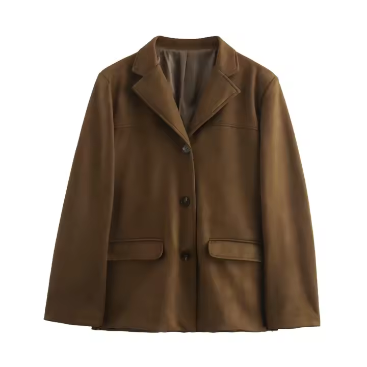 Chaqueta retro de ante marrón de estilo antiguo para mujer, chaqueta de abrigo para otoño e invierno - 1
