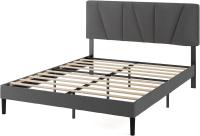 Cama 150x190 cm - Altura 30cm - Somier tapizado con cabecero - Somier de láminas de Madera - Gris Oscuro - details 12