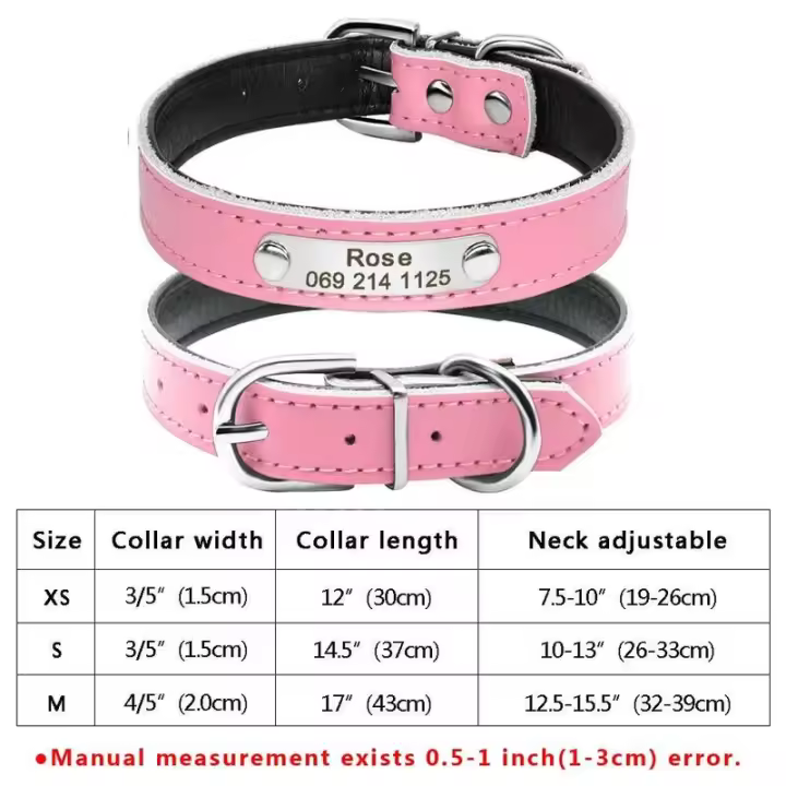 Perro personalizado Cuero PU, Collar de Perro personalizado, Collares mascotas grabado Free para Perros Pequeños, medianos - 1