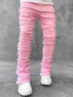 Pantalones vaqueros con parches elásticos para hombre, ropa holgada con parte inferior, pantalones largos de retales de cintura media, lisos, a la moda, para verano - details 2