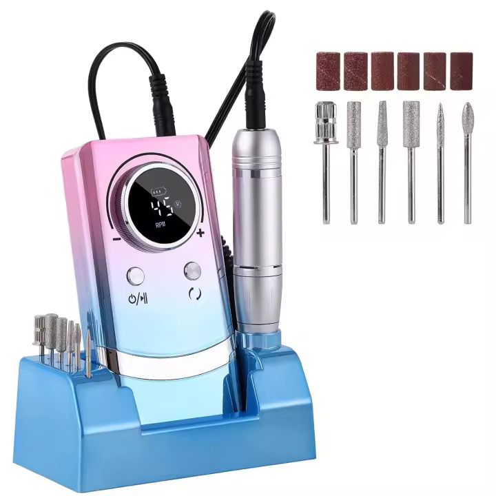 Taladro eléctrico para uñas de 45000 RPM, lima de uñas portátil recargable, kit de taladro eléctrico para uñas DIY con pantalla LCD inteligente para manicura y pedicura de uñas de gel - 1