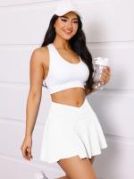 Falda de tenis cruzada para mujer Falda plisada con bolsillos Falda pantalón elástica Pantalones cortos deportivos atléticos Ropa deportiva - details 2