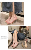 Zapatos de tacón alto transparentes y hermosos, sandalias de cristal, sandalias de tacón grueso francés, estilo semi-drag, temperamento socialité. - details 5