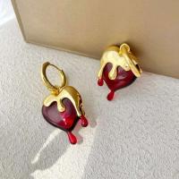 Joyería exquisita de corazón irregular de lujo, tendencia retro, temperamento, pendientes de goteo de resina roja para niñas, regalo para mujer, nuevo - details 2
