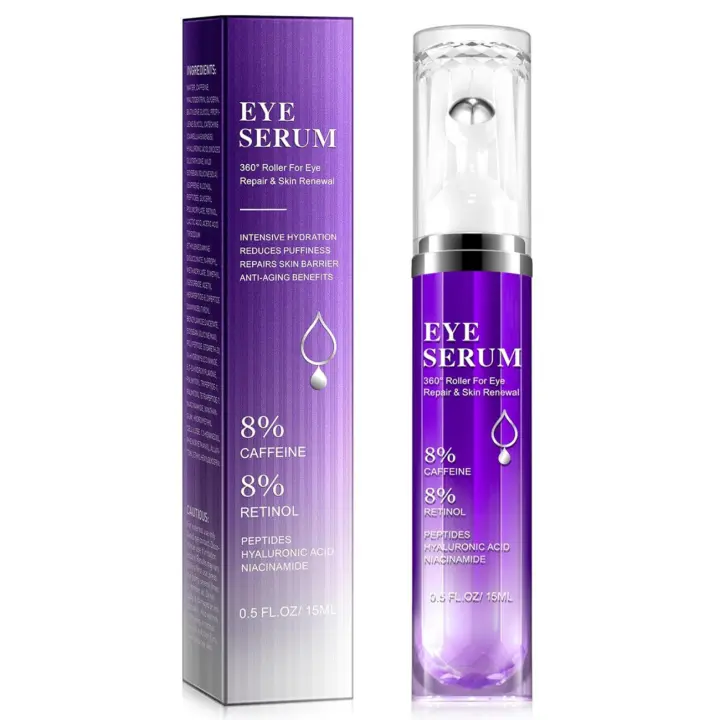 Suero debajo del rodillo | Crema para ojos con 5% de cafeína y 5% de retinol para ojeras, hinchazón y bolsas, bolsas hinchadas, líneas finas y arrugas, 360 ° - 1
