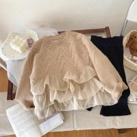 Suéter de princesa con costuras de encaje para niña, suéter grueso y cálido, jerséis de punto para otoño e invierno, 2024 - details 10