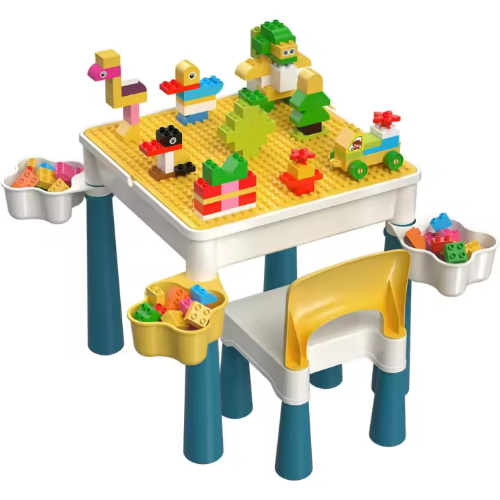 Burgkidz Juego de Construcción de 5 en 1 para Niños Bloques de Construcción de Gran Tamaño de 128 Piezas Azul - 1