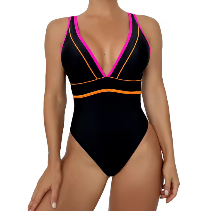 Bañador de una pieza para mujer, traje de baño sexy con cuello en V - 1