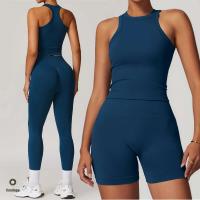 1/2 de ropa de mujer, conjunto de yoga sin costuras, entrenamiento sp, ropa de gimnasia, bodys de cintura alta, tres piezas de Fiess - details 1