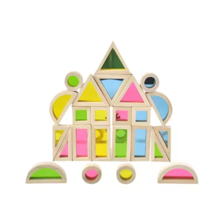 Juguete de madera Montessori para niños, juego de bloques acrílicos apilables de arcoíris, aprendizaje colorido - 1