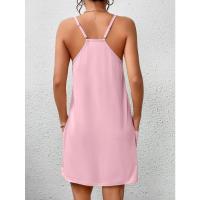 Camisón de Estilo Primavera-Verano para Mujeres en Casa Doble Uso de Seda y Lácteo Bolsillos - details 11