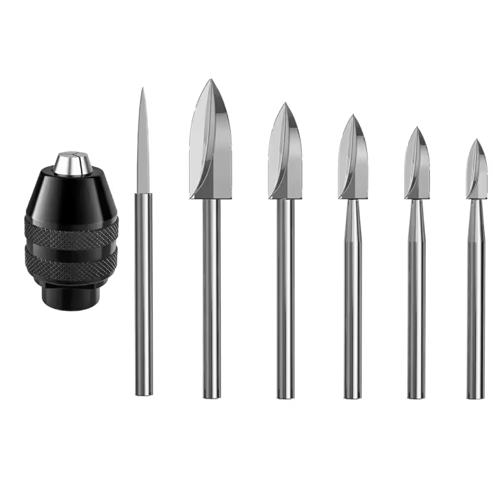 Herramientas de tallado de madera, vástago de 1/8 pulgadas, taladro de grabado HSS, accesorios para manualidades de madera con mandril 4486 para herramienta Dremel, 7 unidades - 1