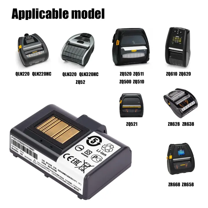 Batería Impresora Portátil Zebra QLN220 QLN320 ZQ500 ZQ510 ZQ520 ZQ610 ZQ620 ZR628 ZR638 ZR658 ZR668 ZQ521 ZQ511 ZQ52, P1089503-003 P1023901 P1031365-021 P1031365-025 P103165-059 P103165-101 - 1