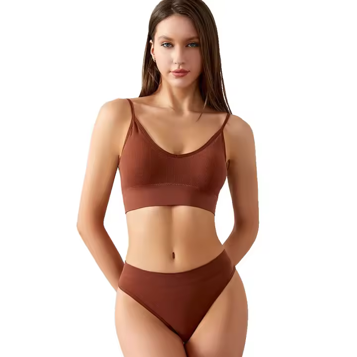 Nuevo 2025 mujeres 2 piezas color sólido fiess Sujetador deportivo ropa interior top gimnasio yoga atlético entrenamiento apretado suave sujetador acolchado - 1