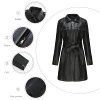Gabardina cortavientos de piel sintética para mujer, chaquetas con cinturón, abrigo largo medio - details 26